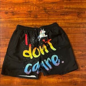 Black Graphic Swim Shorts with Rainbow Text